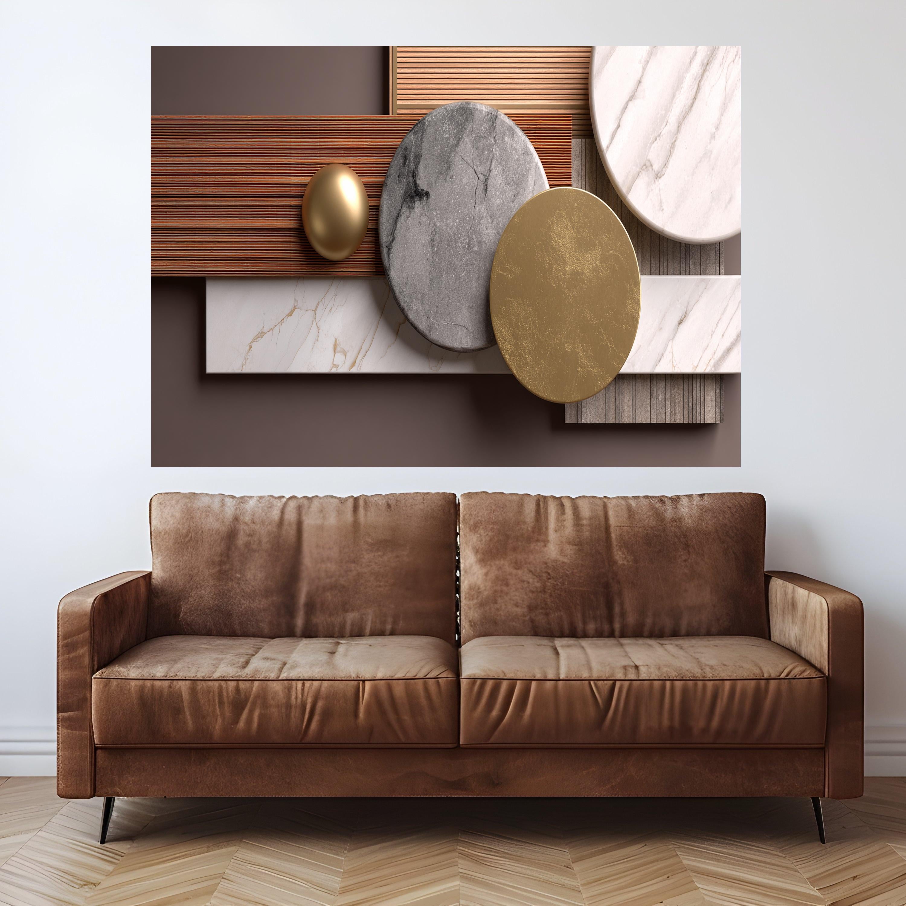 Modern Geometric Shapes Canvas, Abstract Marble Gold Wall Art, Design, Minimalist Home Decor, Luxury Canvas Decoration
