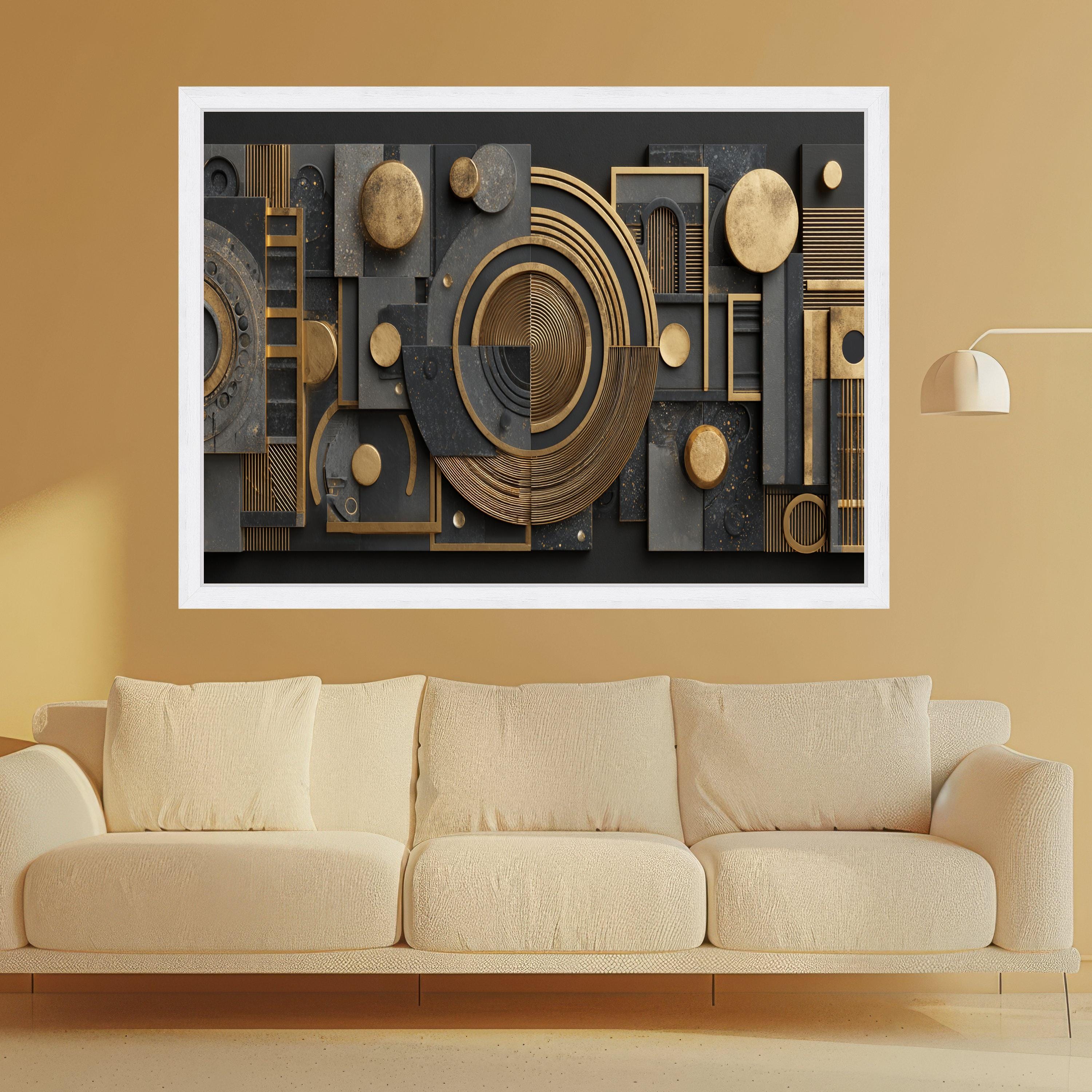 Geometric Gold and Black Abstract Canvas Wall Art, Modern Shape Design, Luxury Metallic Decor, Contemporary Home Decoration, Ready to Hang