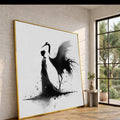 Elegant Japanese Woman with Crane, Black Ink Wash Art, Traditional Asian Canvas, Minimalist Wall Art, Oriental Home Decoration, Modern Zen