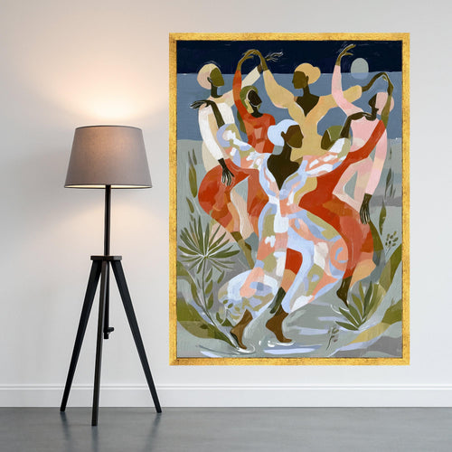 Abstract Ballet Dance Canvas, Ethnic Women Silhouettes Wall Art, Colorful Contemporary Canvas, Elegant Movement Home Decor, Ready to Hang