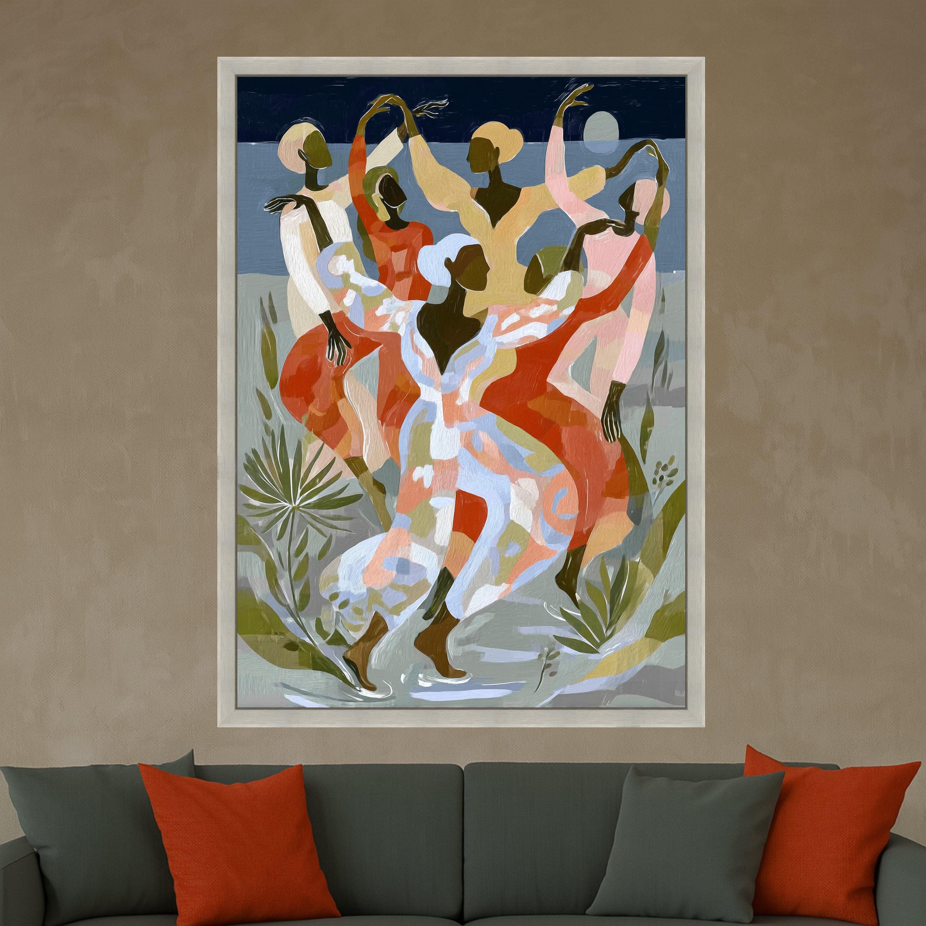Abstract Ballet Dance Canvas, Ethnic Women Silhouettes Wall Art, Colorful Contemporary Canvas, Elegant Movement Home Decor, Ready to Hang