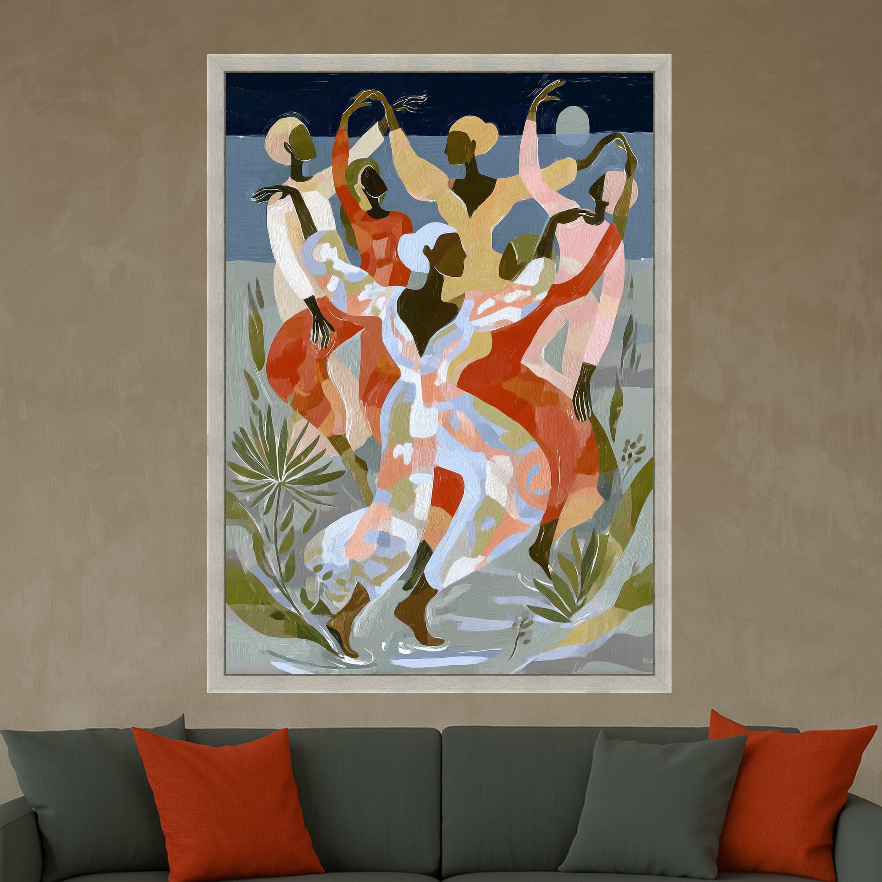 Abstract Ballet Dance Canvas, Ethnic Women Silhouettes Wall Art, Colorful Contemporary Canvas, Elegant Movement Home Decor, Ready to Hang