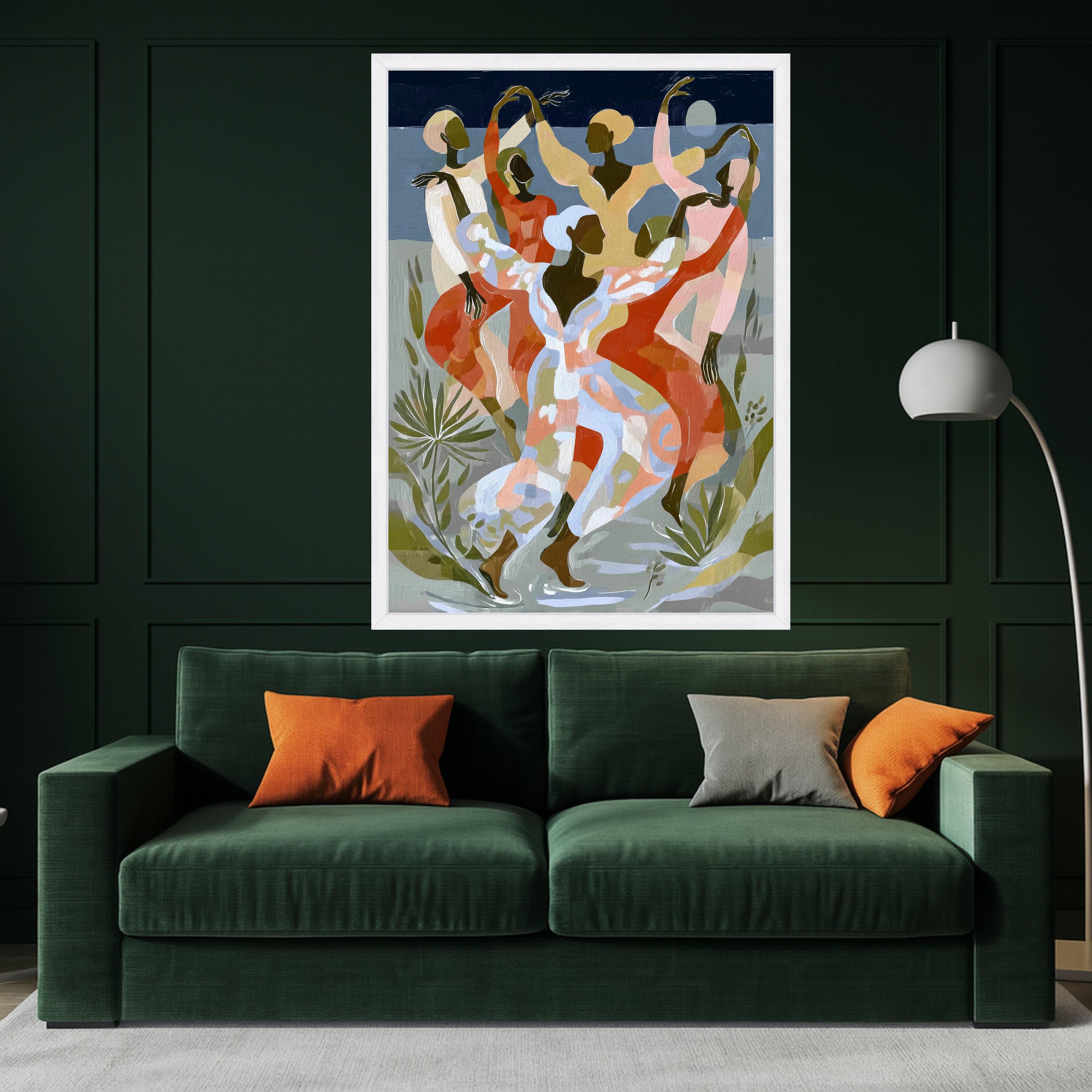 Abstract Ballet Dance Canvas, Ethnic Women Silhouettes Wall Art, Colorful Contemporary Canvas, Elegant Movement Home Decor, Ready to Hang