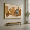 Modern Geometric Abstract Canvas Wall Art, Gold and Beige Decor, Contemporary Shapes Canvas, Illusion Home Decoration