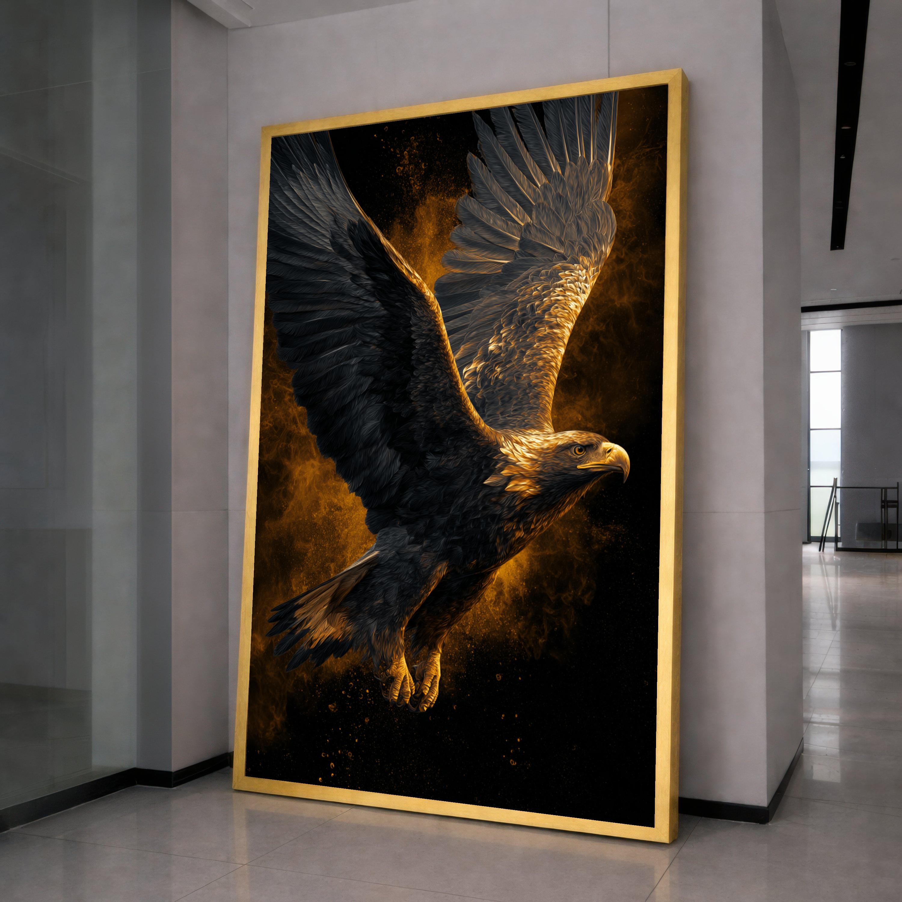 Majestic Flying Eagle Canvas, Golden Bird Wall Art, Wildlife Nature Decor, Powerful Animal Canvas, Modern Home Decoration