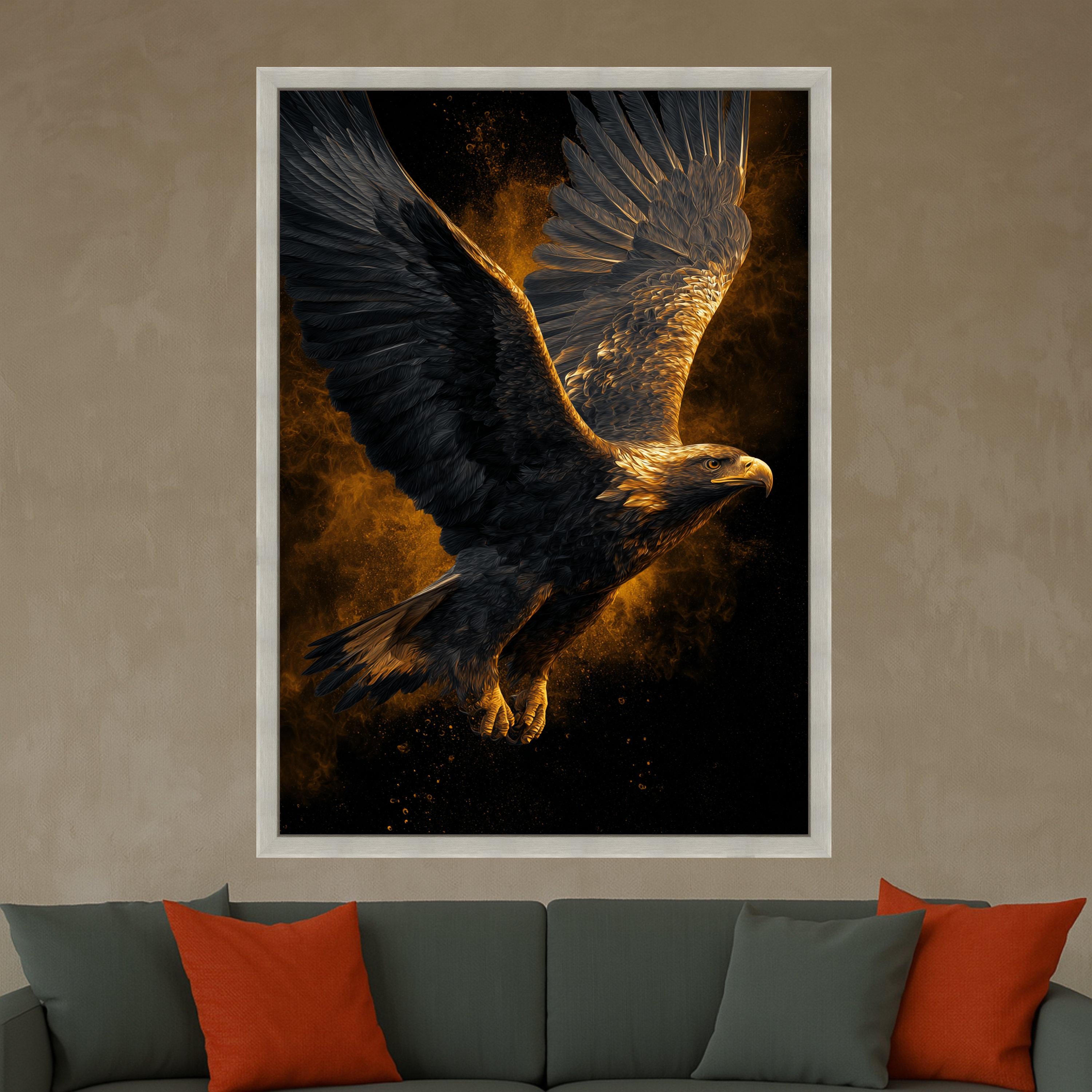 Majestic Flying Eagle Canvas, Golden Bird Wall Art, Wildlife Nature Decor, Powerful Animal Canvas, Modern Home Decoration