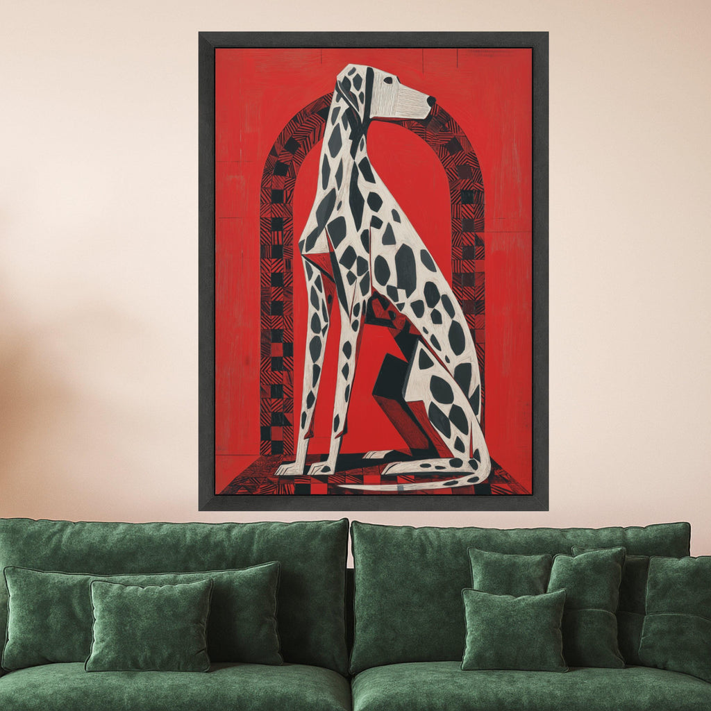 Modern Dalmatian Dog Art, Geometric Animal Canvas, Bold Red Wall Decor, Abstract Pet Portrait, Contemporary Canvas Wall Art