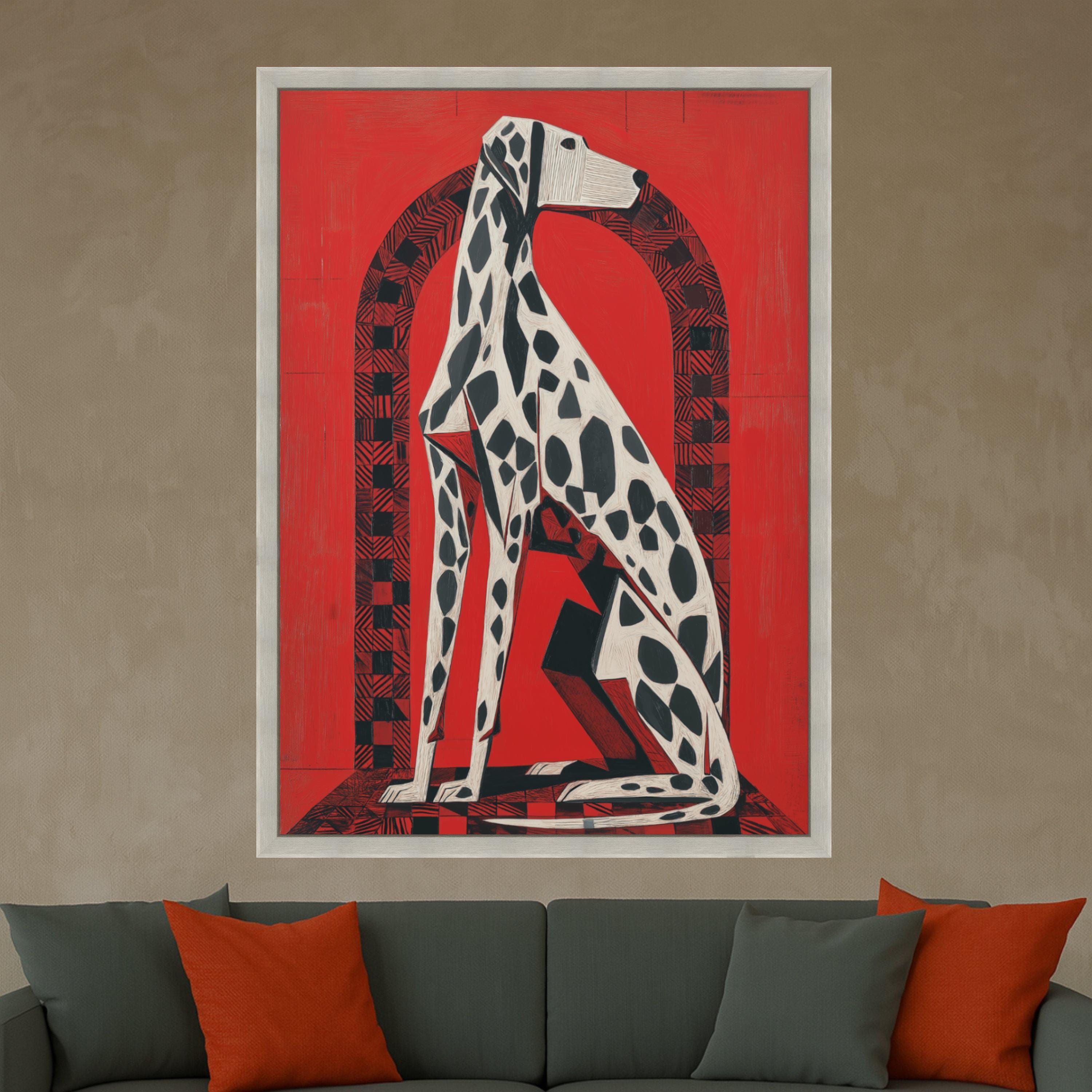 Modern Dalmatian Dog Art, Geometric Animal Canvas, Bold Red Wall Decor, Abstract Pet Portrait, Contemporary Canvas Wall Art