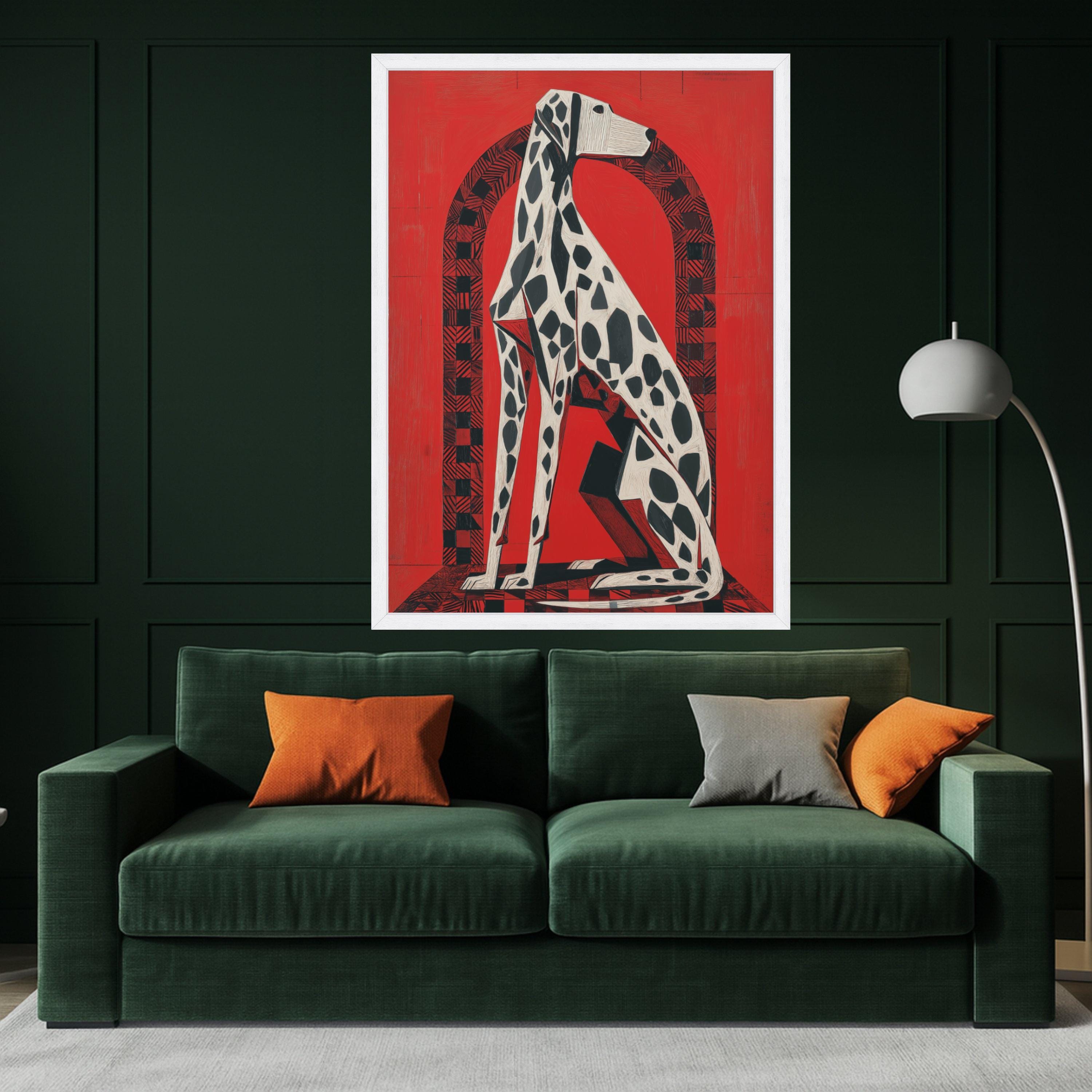 Modern Dalmatian Dog Art, Geometric Animal Canvas, Bold Red Wall Decor, Abstract Pet Portrait, Contemporary Canvas Wall Art