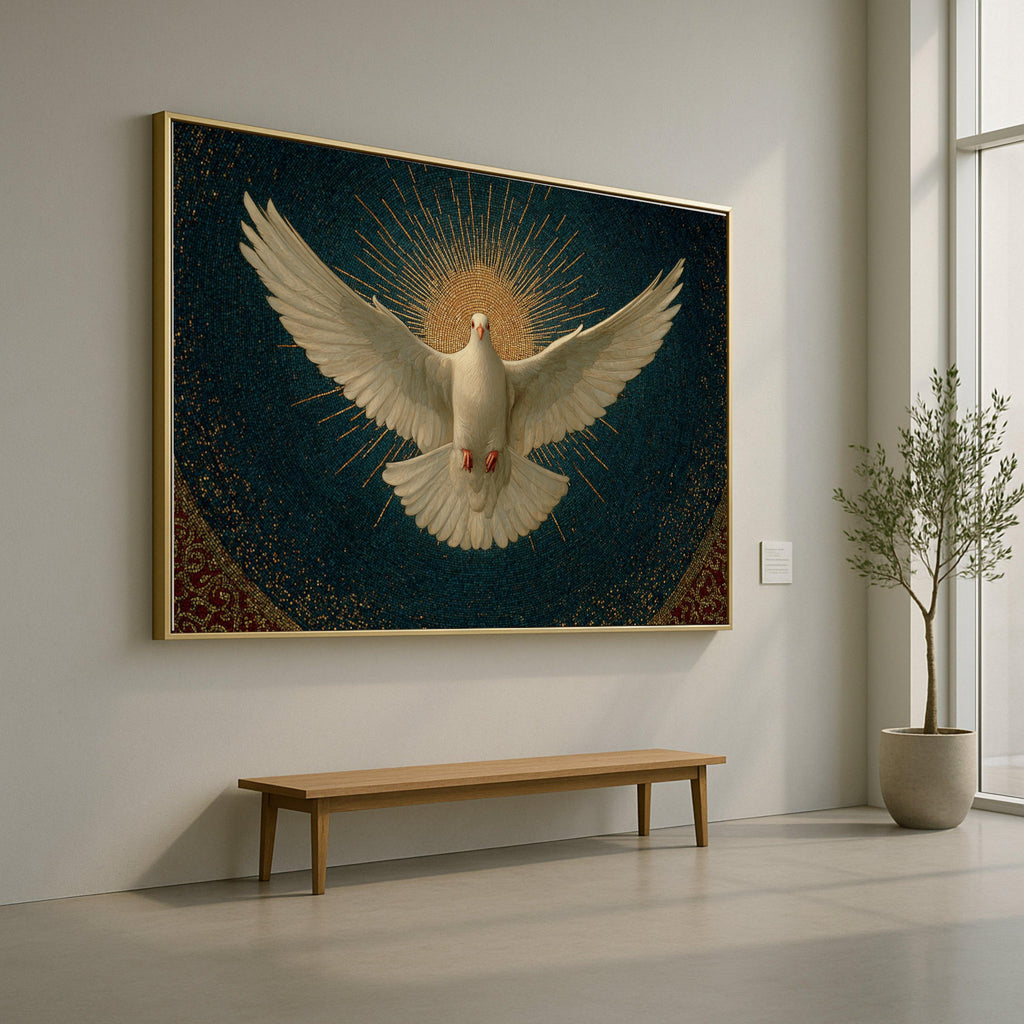 White Dove with Radiant Halo Canvas, Spiritual Wall Art, Peace Symbol Canvas, Religious Mosaic Design, Inspirational Home Decor