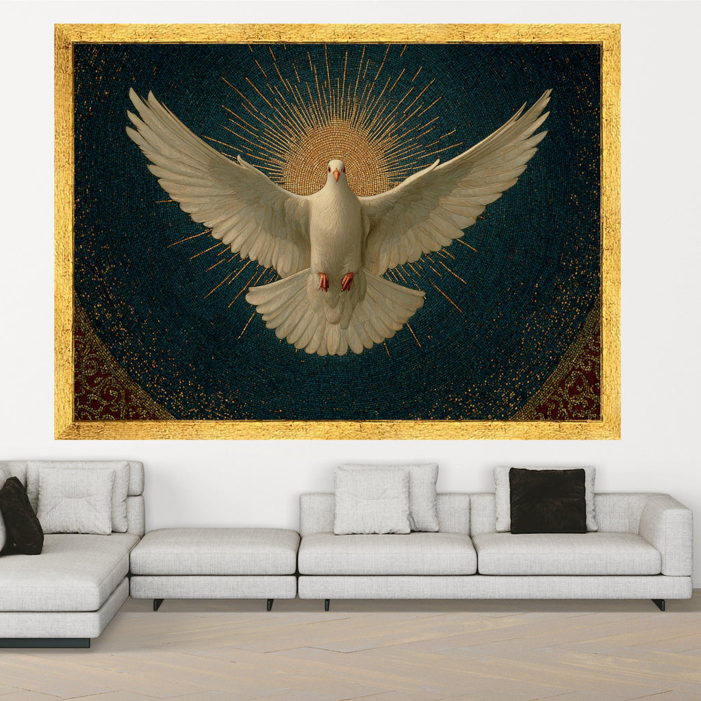 White Dove with Radiant Halo Canvas, Spiritual Wall Art, Peace Symbol Canvas, Religious Mosaic Design, Inspirational Home Decor