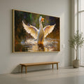 Joyful Duck in Water, Splashing Wings Canvas, Charming Animal Wall Art, Nature Wildlife Painting, Bright Pond Scene Decoration