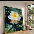 Luminous Water Lily Canvas, Floral Nature Wall Art, Yellow White Flower, Pond Scene Print, Botanical Canvas Decoration