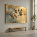 Canada Geese Flying Over Lake Canvas, Nature Wildlife Wall Art, Golden Hour Landscape, Waterfowl Decor, Rustic Home Decoration