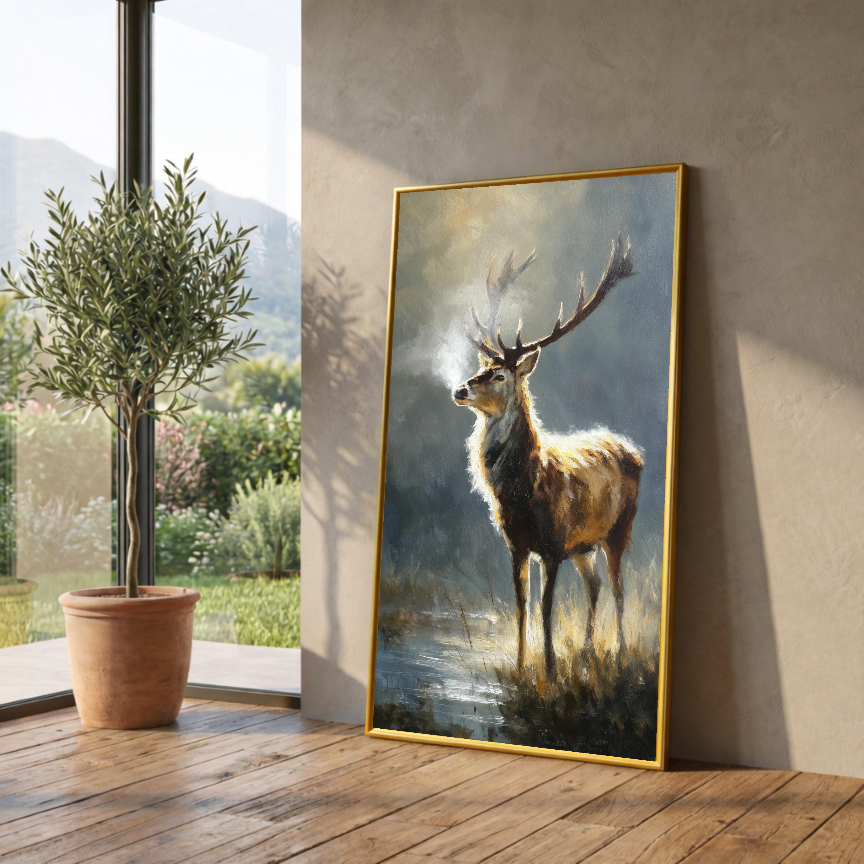 Majestic Deer Canvas Wall Art, Wildlife Nature Painting, Rustic Forest Decor, Animal Portrait, Autumn Landscape Canvas, Ready to Hang