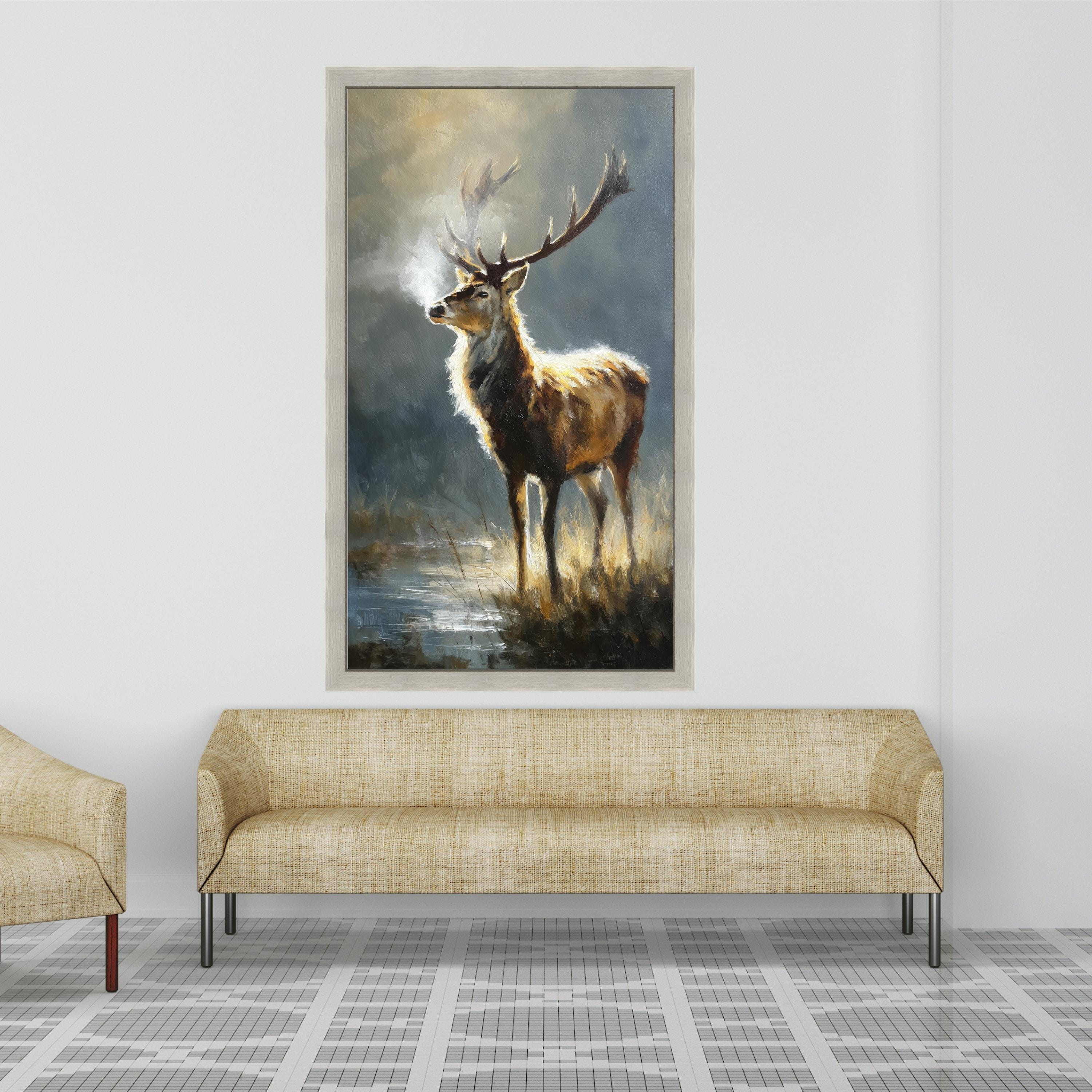 Majestic Deer Canvas Wall Art, Wildlife Nature Painting, Rustic Forest Decor, Animal Portrait, Autumn Landscape Canvas, Ready to Hang