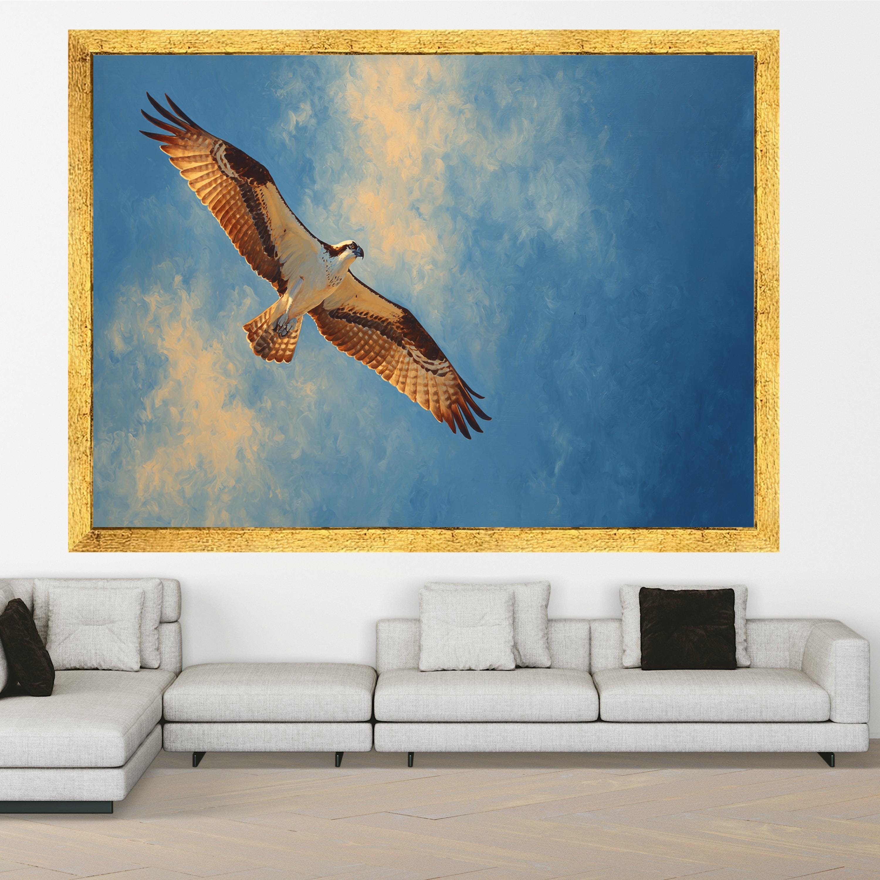 Soaring Osprey Canvas Wall Art, Bird of Prey Painting, Nature Flight Art, Blue Sky Wildlife Canvas, Ready to Hang Home Decor
