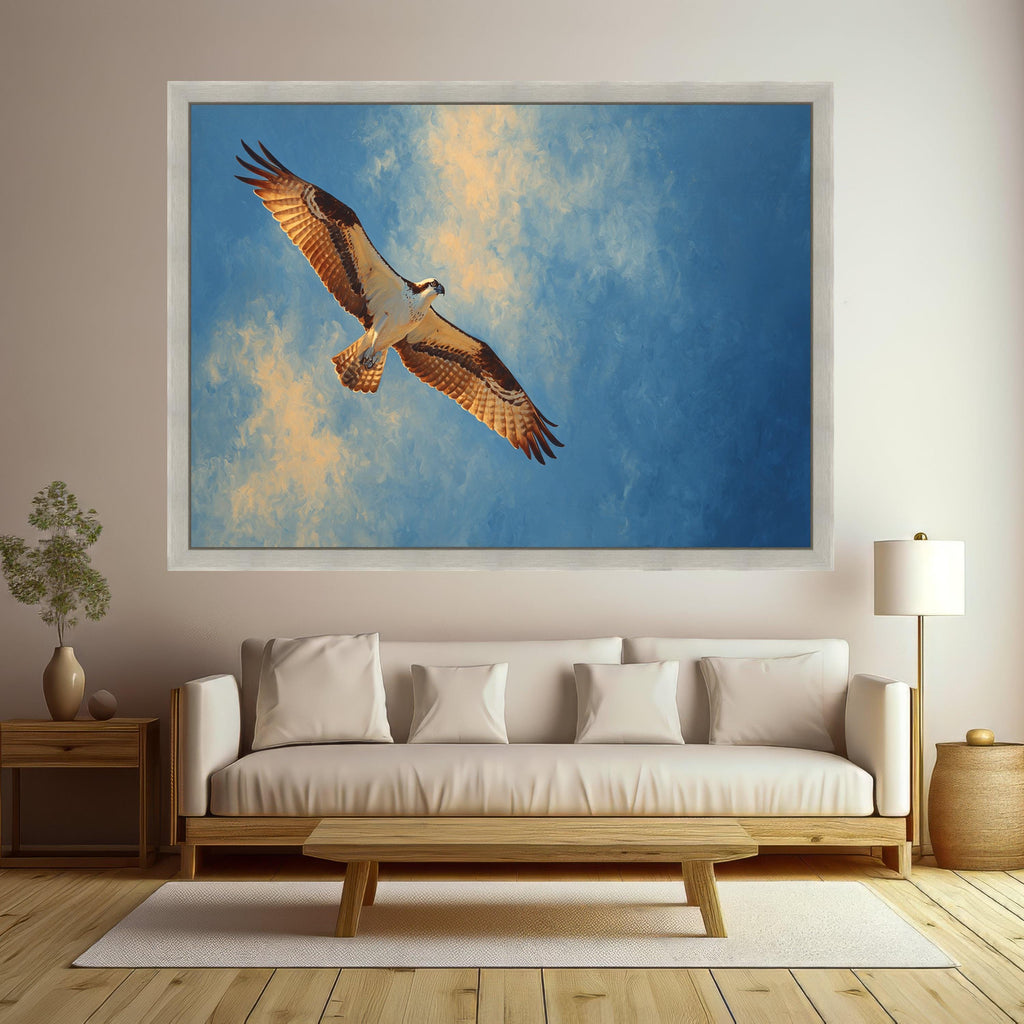 Soaring Osprey Canvas Wall Art, Bird of Prey Painting, Nature Flight Art, Blue Sky Wildlife Canvas, Ready to Hang Home Decor