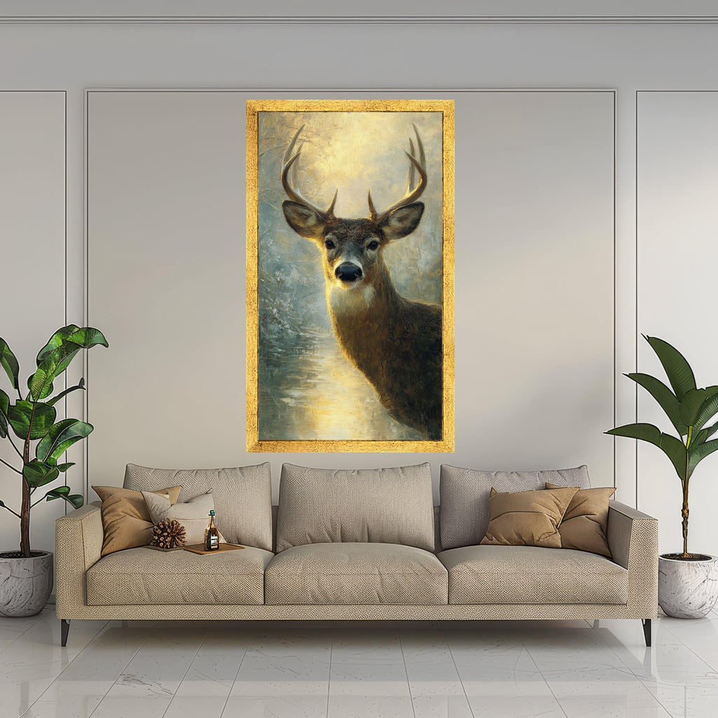 Majestic Buck Deer Canvas Wall Art, Wildlife Nature Painting, Rustic Cabin Decor, Animal Portrait Canvas, Forest Landscape Artwork