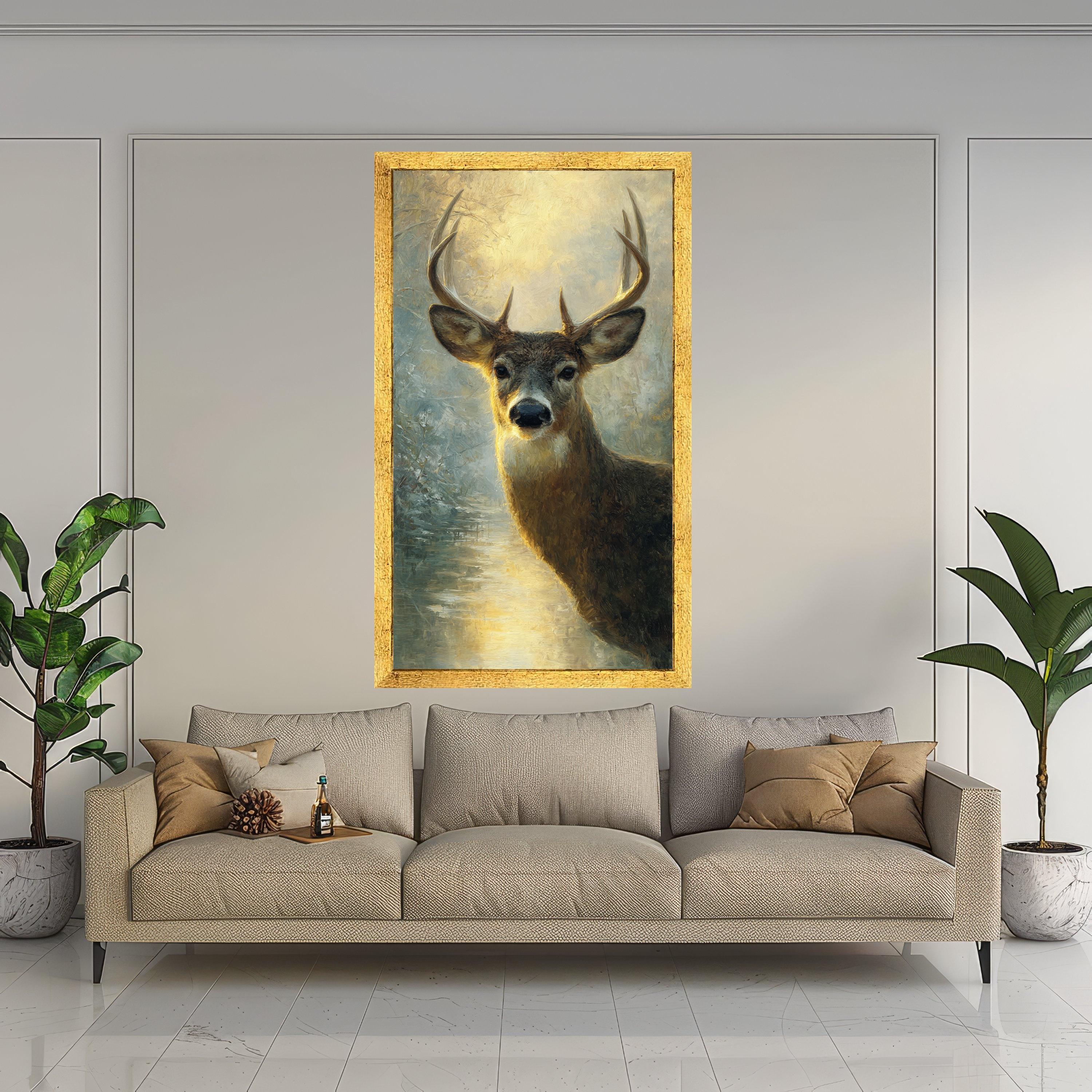 Majestic Buck Deer Canvas Wall Art, Wildlife Nature Painting, Rustic Cabin Decor, Animal Portrait Canvas, Forest Landscape Artwork
