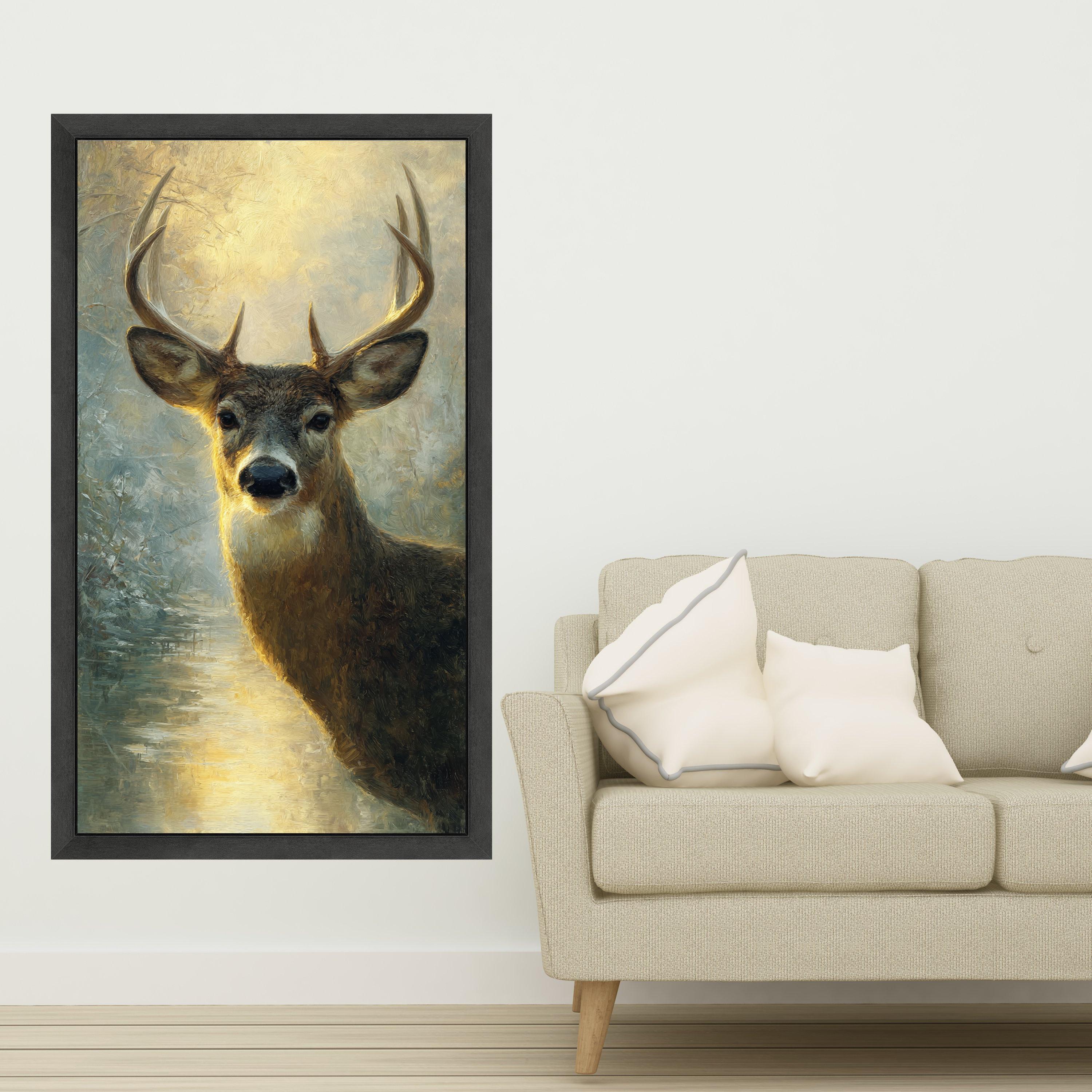 Majestic Buck Deer Canvas Wall Art, Wildlife Nature Painting, Rustic Cabin Decor, Animal Portrait Canvas, Forest Landscape Artwork