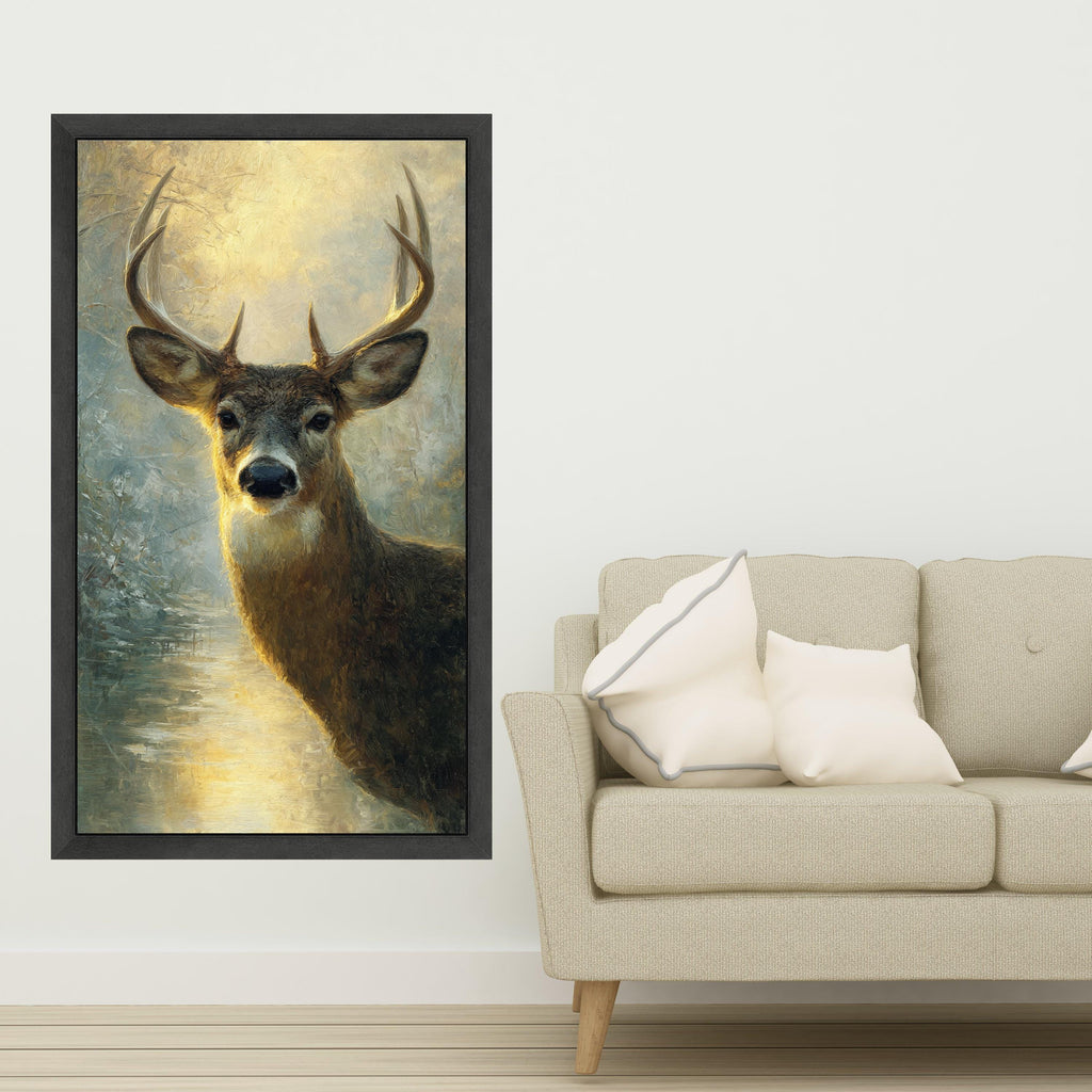 Majestic Buck Deer Canvas Wall Art, Wildlife Nature Painting, Rustic Cabin Decor, Animal Portrait Canvas, Forest Landscape Artwork