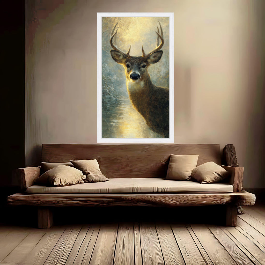Majestic Buck Deer Canvas Wall Art, Wildlife Nature Painting, Rustic Cabin Decor, Animal Portrait Canvas, Forest Landscape Artwork