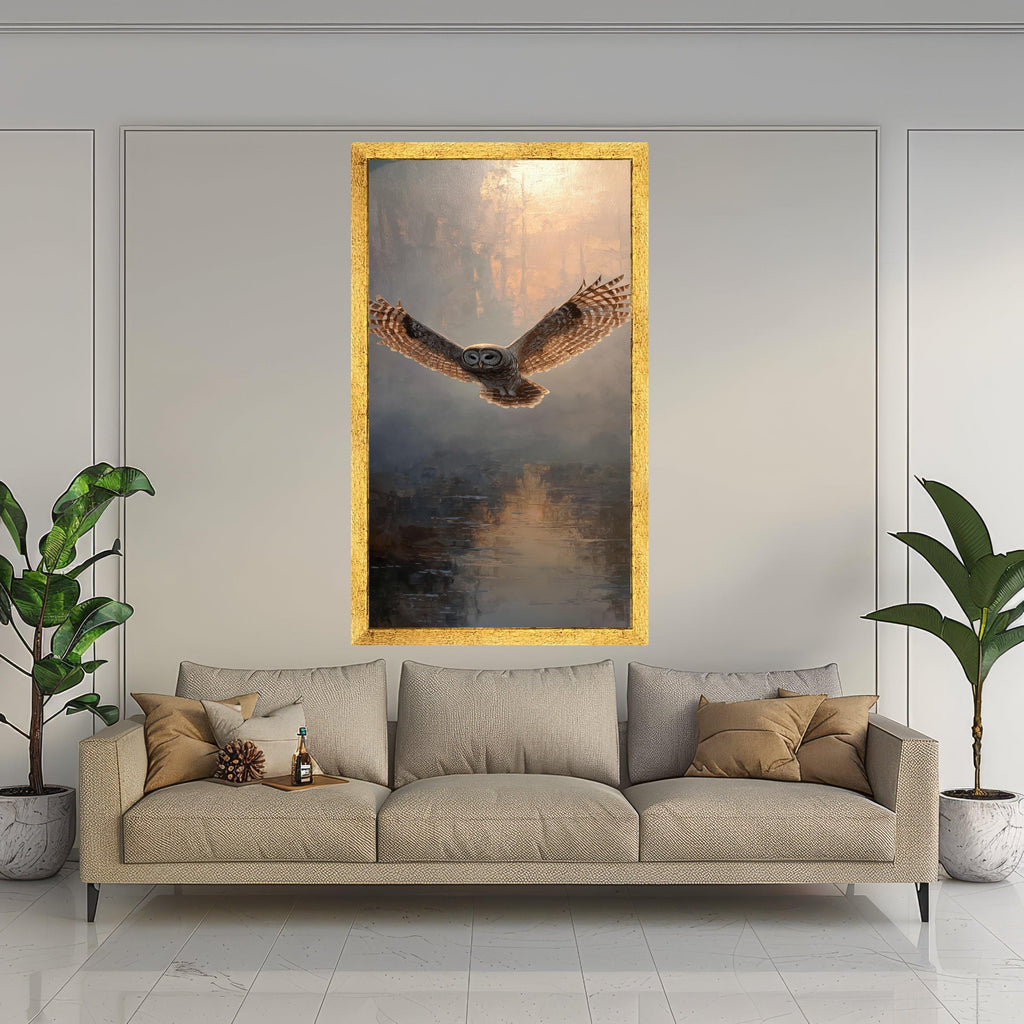 Majestic Flying Owl Canvas, Wildlife Wall Art, Nature Bird Painting, Rustic Home Decor, Elegant Animal Artwork, Ready to Hang Canvas