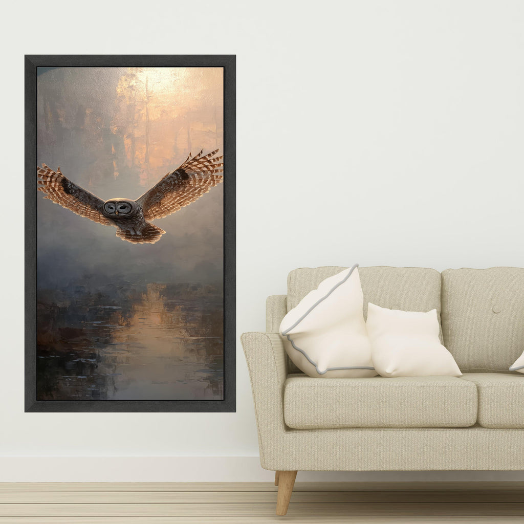 Majestic Flying Owl Canvas, Wildlife Wall Art, Nature Bird Painting, Rustic Home Decor, Elegant Animal Artwork, Ready to Hang Canvas