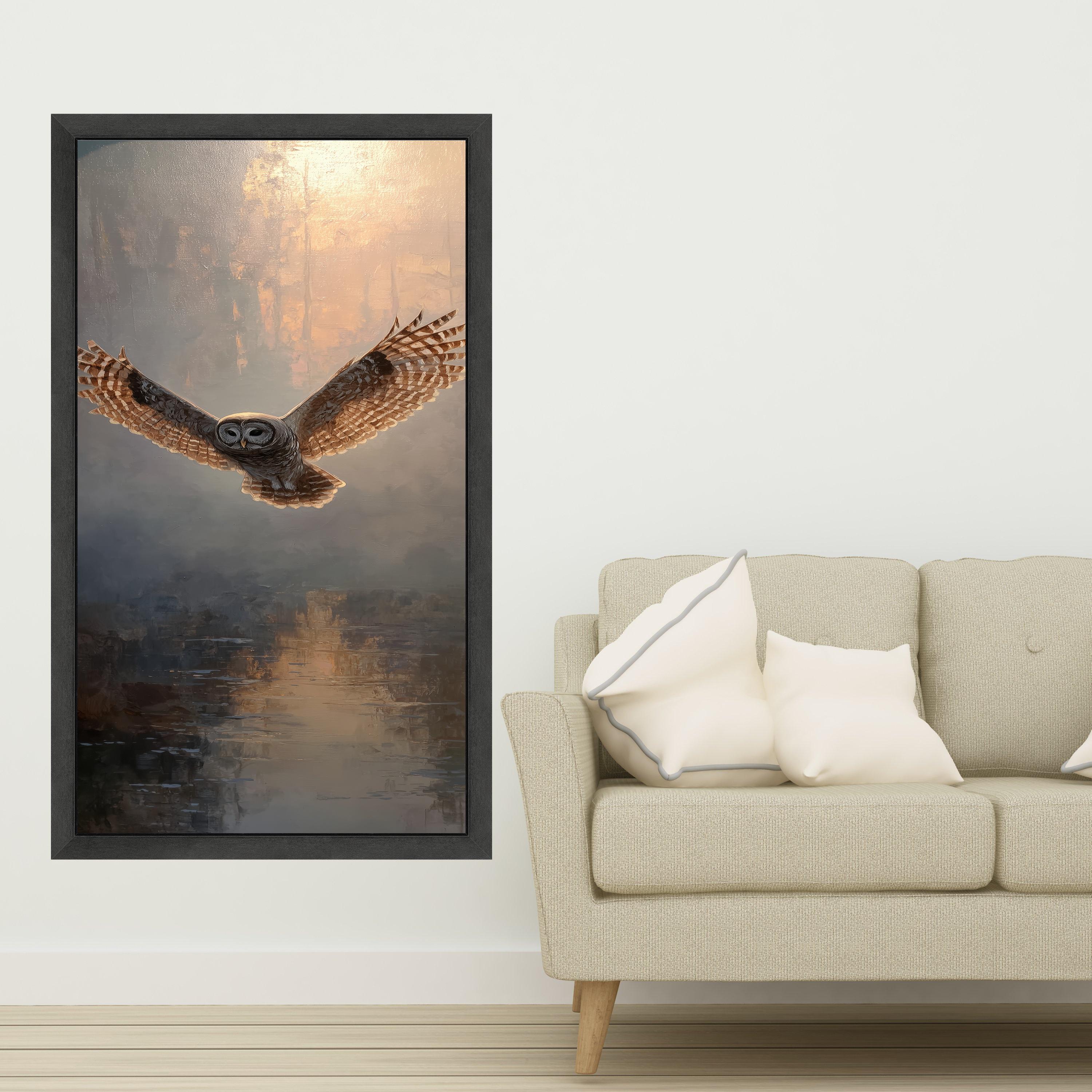 Majestic Flying Owl Canvas, Wildlife Wall Art, Nature Bird Painting, Rustic Home Decor, Elegant Animal Artwork, Ready to Hang Canvas
