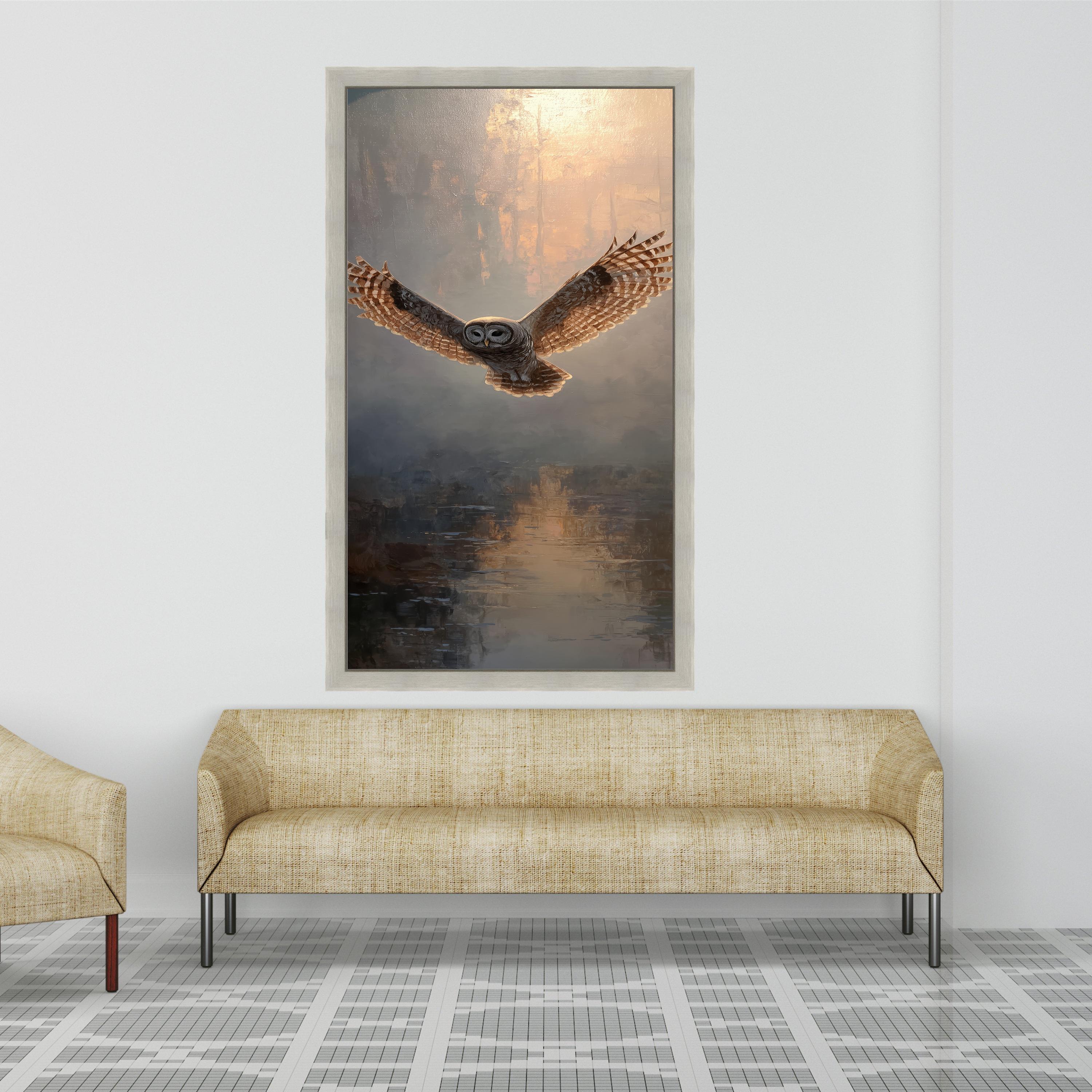 Majestic Flying Owl Canvas, Wildlife Wall Art, Nature Bird Painting, Rustic Home Decor, Elegant Animal Artwork, Ready to Hang Canvas