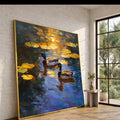 Tranquil Mallard Ducks at Sunset, Water Lilies Canvas, Nature Wildlife Wall Art, Serene Pond Scene, Home Decoration Canvas Print