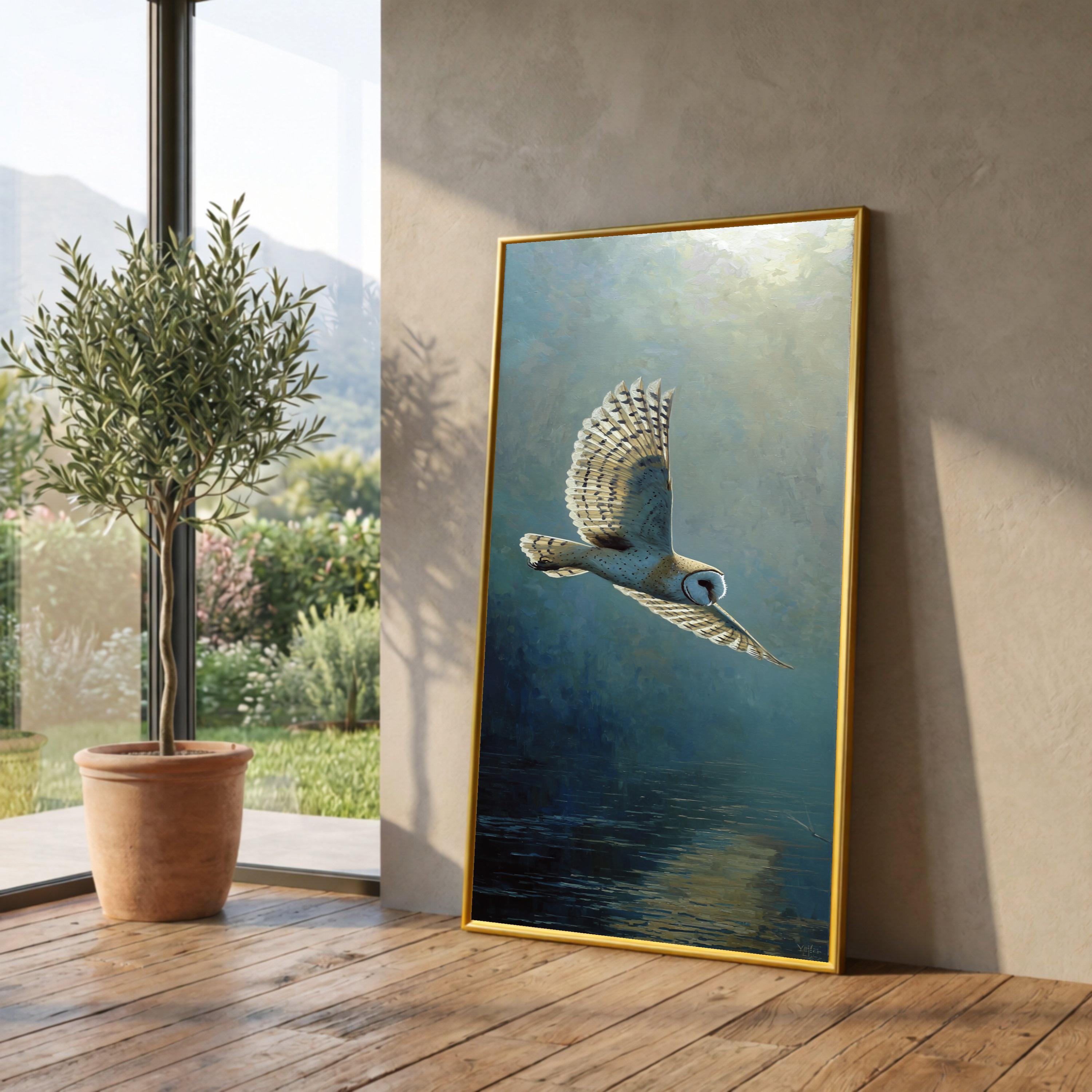 Silent Flight Barn Owl Canvas, Wildlife Nature Wall Art, Mystical Bird of Prey Painting, Soaring Owl Canvas Decor, Ready to Hang Home Art