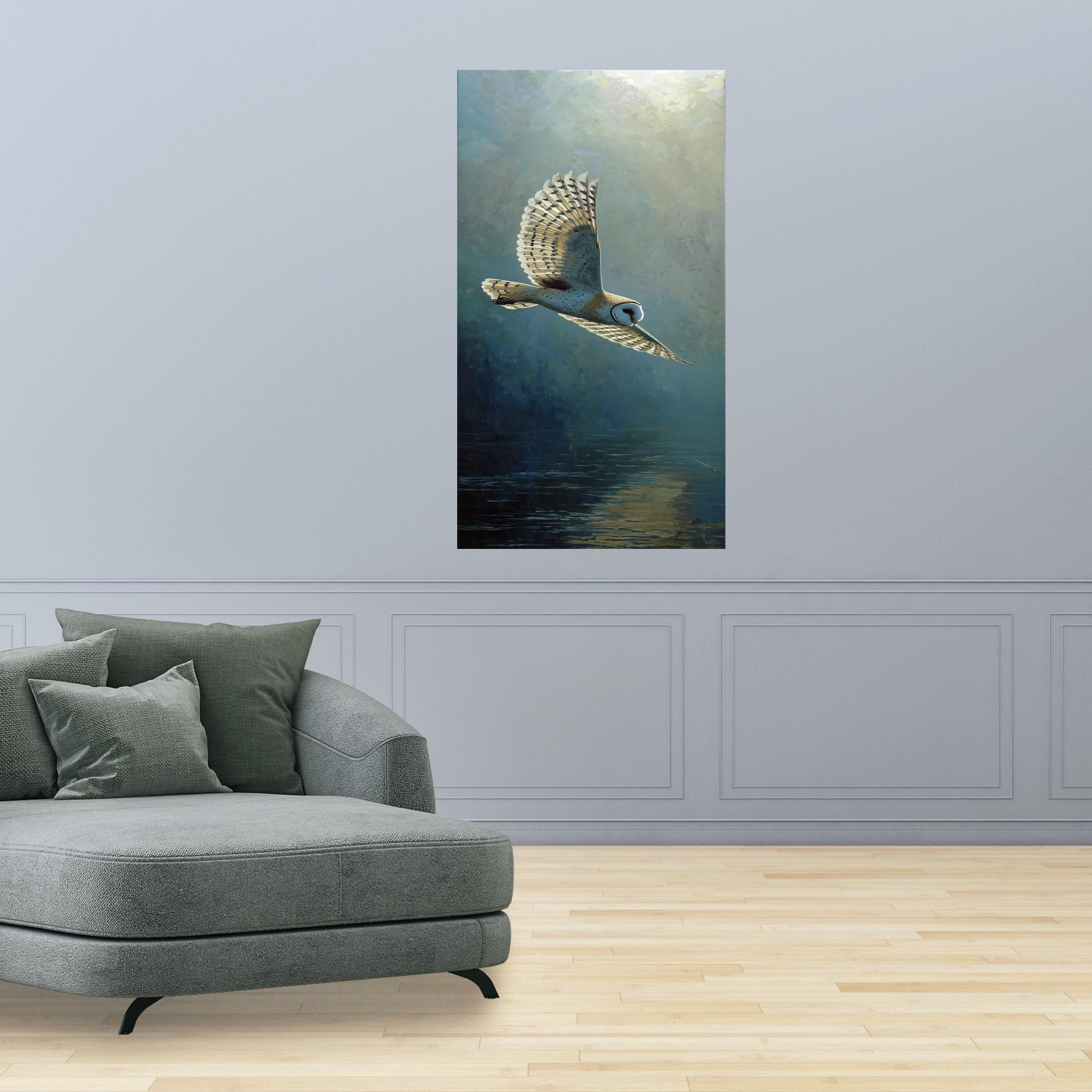 Silent Flight Barn Owl Canvas, Wildlife Nature Wall Art, Mystical Bird of Prey Painting, Soaring Owl Canvas Decor, Ready to Hang Home Art