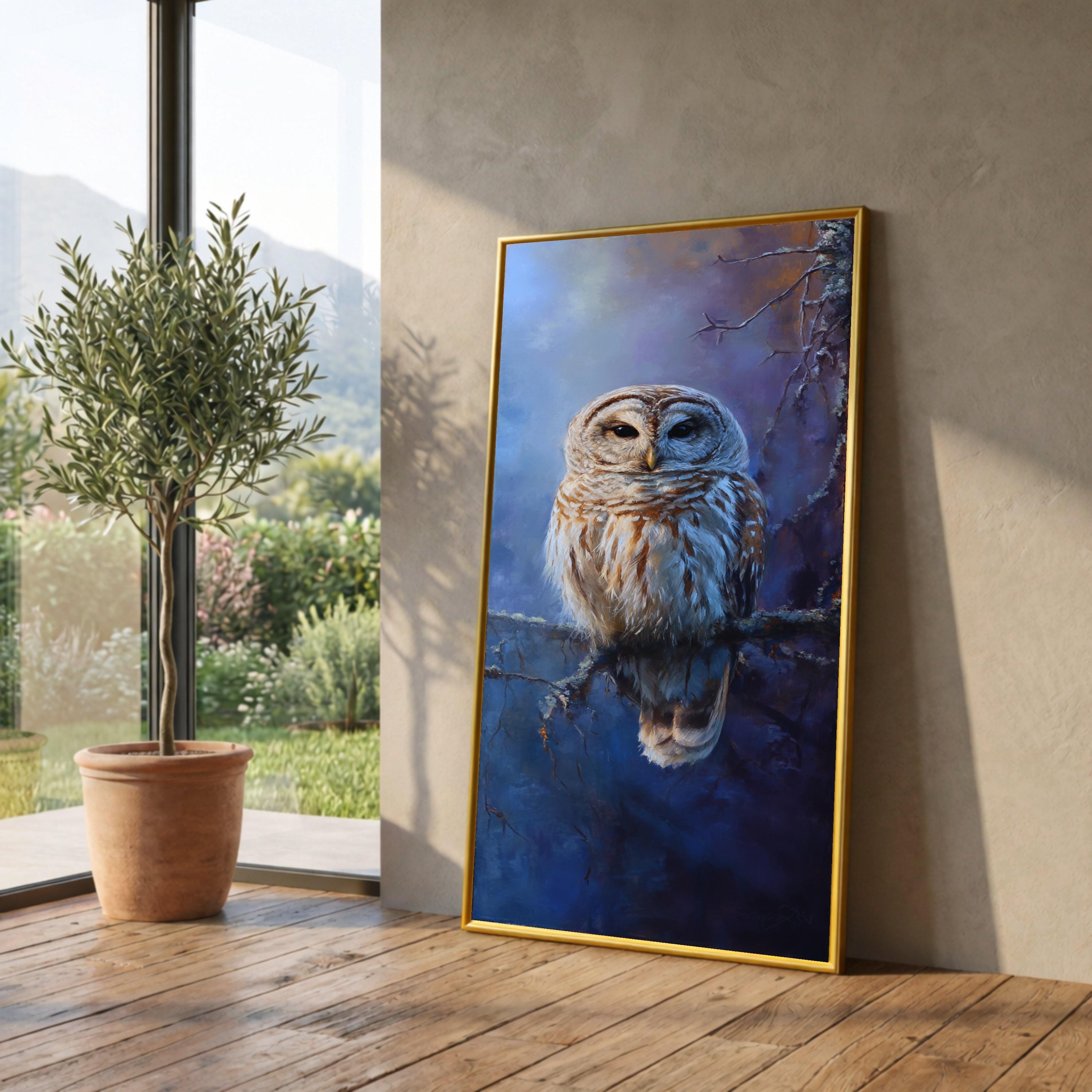 Majestic Owl on Branch Canvas, Wildlife Wall Art, Realistic Bird Painting, Nature Decor, Forest Animal Canvas, Bird Lover Gift, Ready to