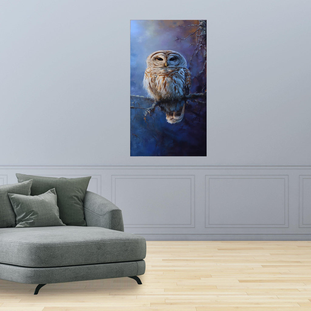 Majestic Owl on Branch Canvas, Wildlife Wall Art, Realistic Bird Painting, Nature Decor, Forest Animal Canvas, Bird Lover Gift, Ready to