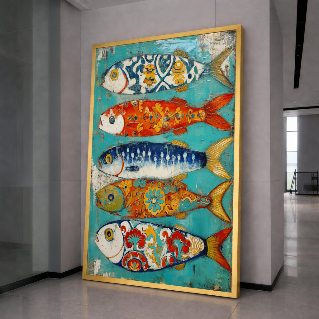Colorful Patterned Fish Canvas, Nautical Wall Art, Coastal Home Decor, Vibrant Fish Painting, Ocean Inspired Canvas Art, Ready to Hang