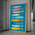 Vibrant Colorful Sardines Canvas Wall Art, Nautical Fish Illustration, Coastal Home Decoration, Modern Marine Wall Art, Sea Life Canvas