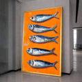 Vibrant Sardines Painting Canvas, Orange Background Sea Life Art, Kitchen Wall Decor, Coastal Fish Illustration, Modern Canvas Wall Art