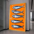 Vibrant Sardines Painting Canvas, Orange Background Sea Life Art, Kitchen Wall Decor, Coastal Fish Illustration, Modern Canvas Wall Art