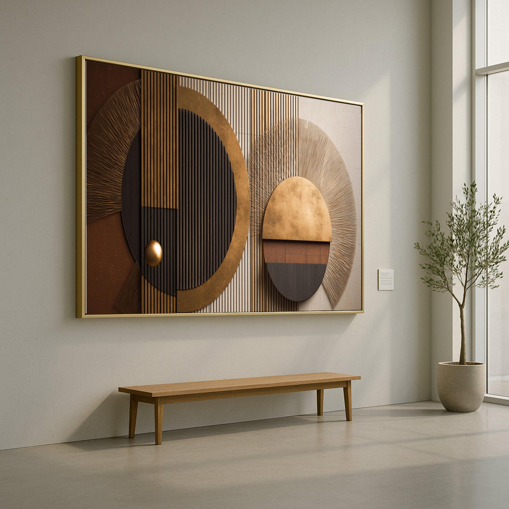 Modern Geometric Circles Canvas, Metallic Gold and Black Abstract Wall Art, Home Decor, Contemporary Canvas Design, Ready to Hang