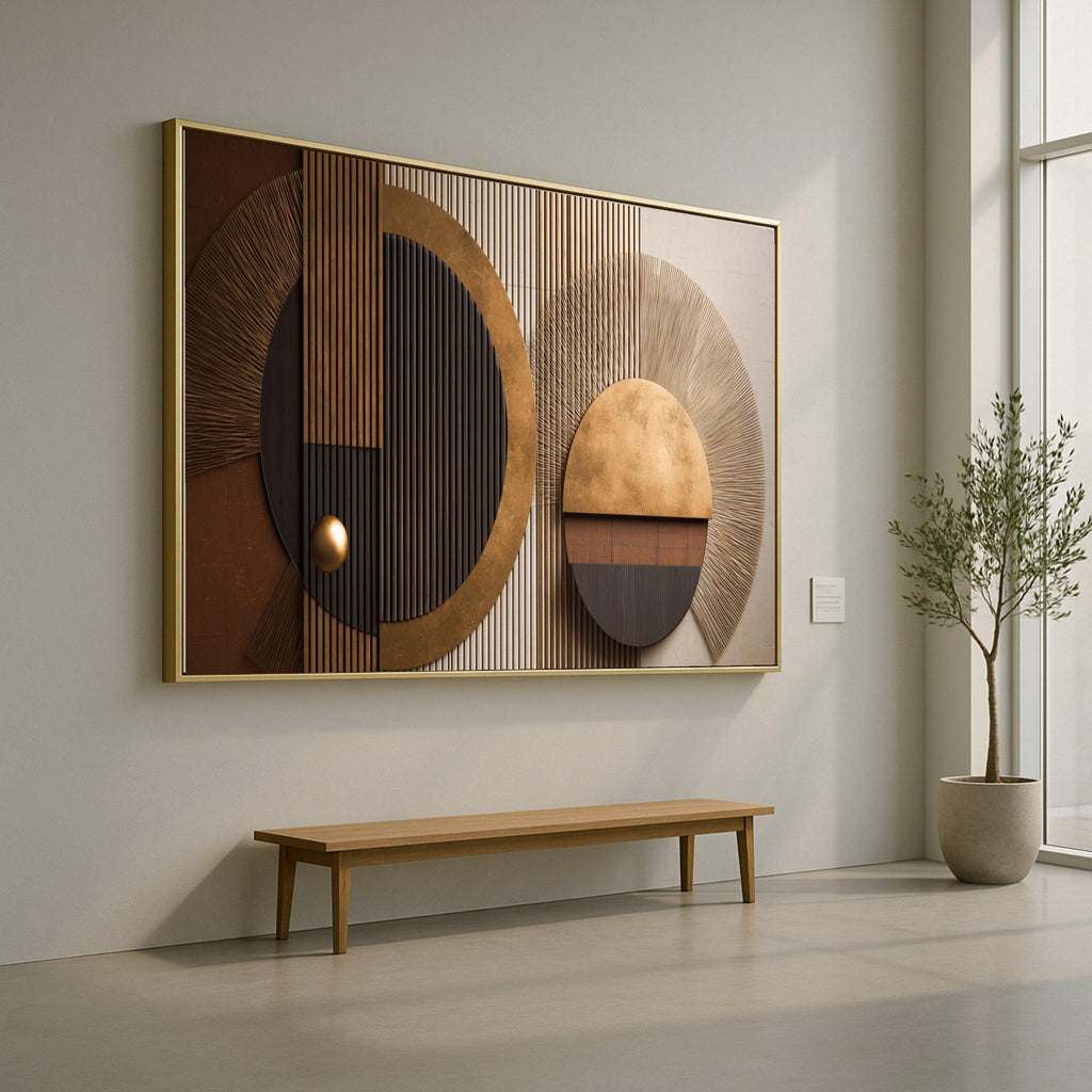Modern Geometric Circles Canvas, Metallic Gold and Black Abstract Wall Art, Home Decor, Contemporary Canvas Design, Ready to Hang