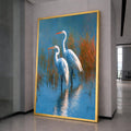 Elegant Great Egrets in Wetland Canvas, Nature Bird Wall Art, Wildlife Water Scene Decoration, Tranquil Marsh Landscape Artwork