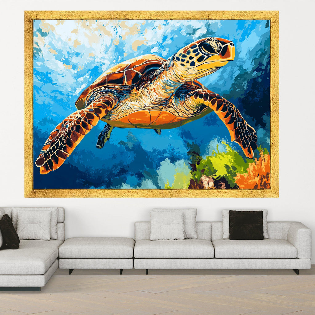 Vibrant Sea Turtle Canvas, Ocean Underwater Art, Marine Life Wall Decor, Tropical Reef Canvas, Colorful Sea Turtle Painting