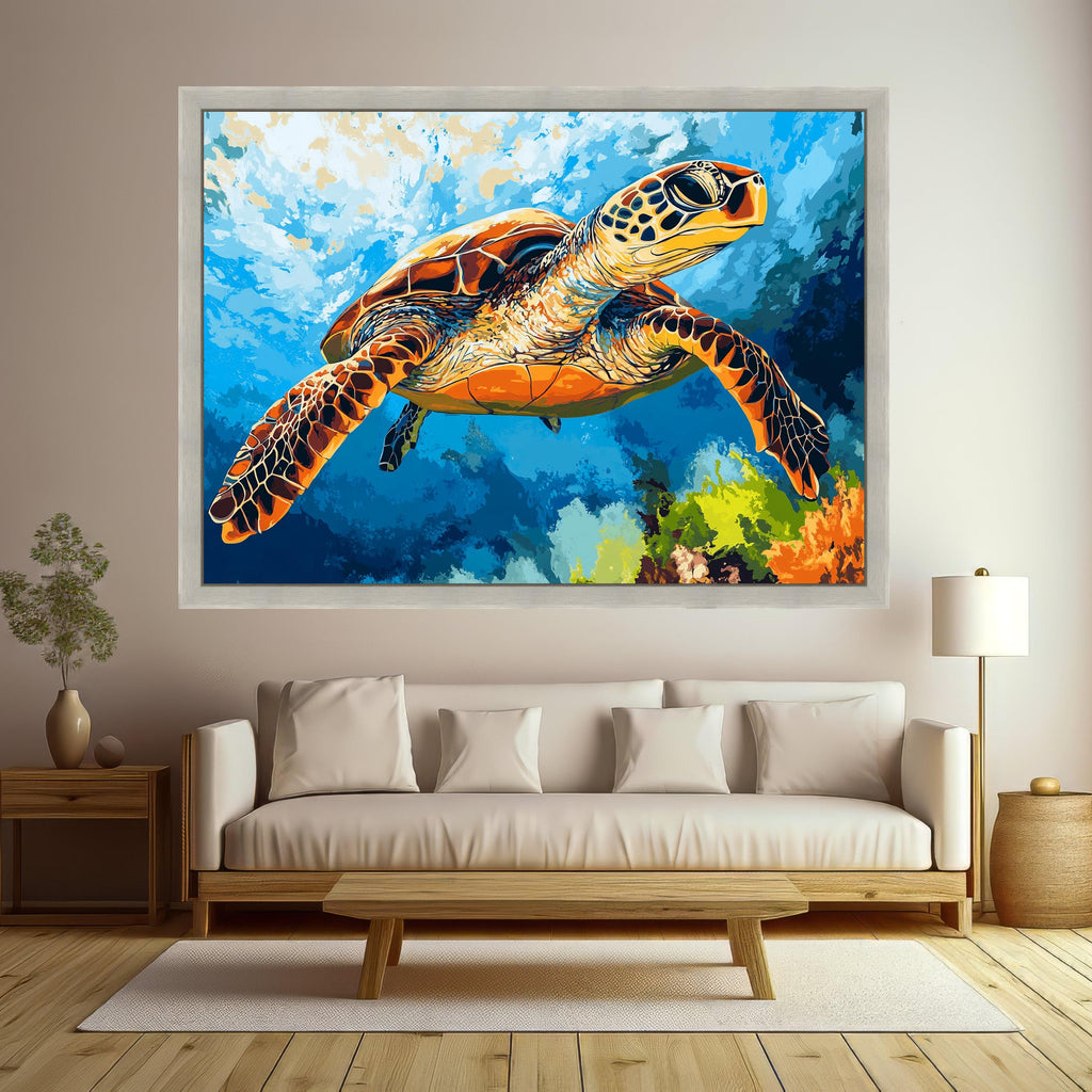 Vibrant Sea Turtle Canvas, Ocean Underwater Art, Marine Life Wall Decor, Tropical Reef Canvas, Colorful Sea Turtle Painting