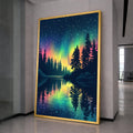 Northern Lights Reflection Canvas, Aurora Borealis Wall Art, Starry Night Sky, Pine Tree Silhouette, Nature Landscape Canvas, Tranquil Lake