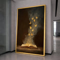 Magical Book with Golden Butterflies Canvas, Fantasy Wall Art, Inspirational Reading Decor, Literary Art Print, Dreamy Home Decoration