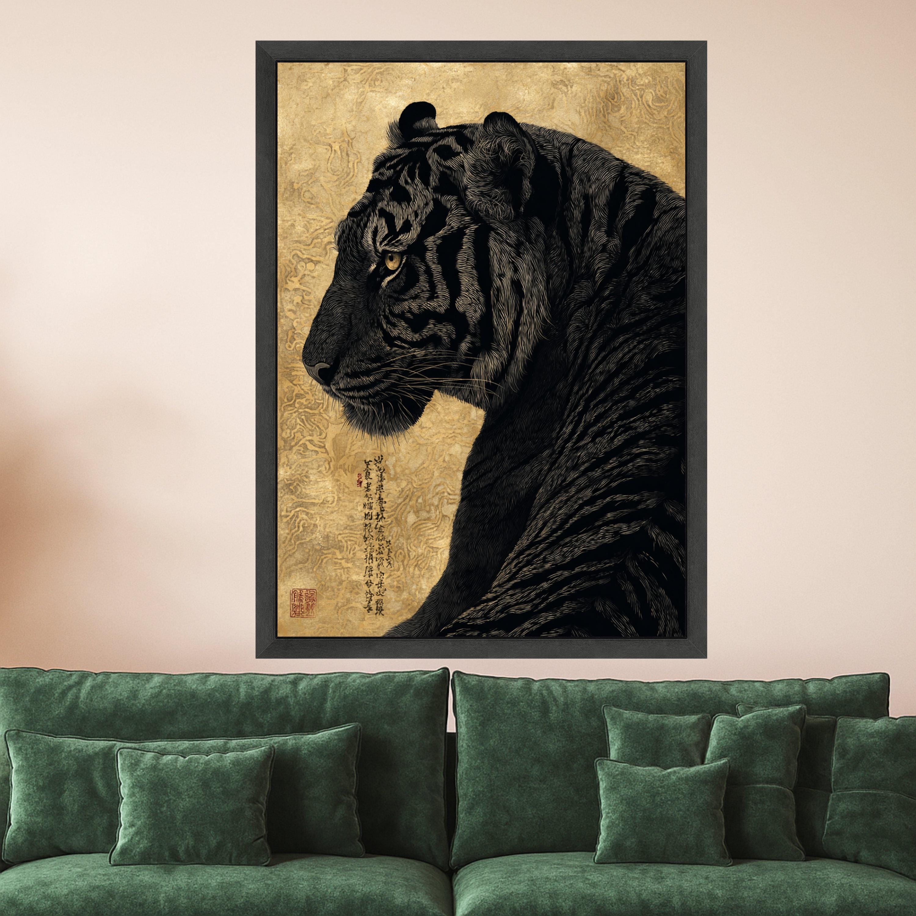 Majestic Tiger Profile Canvas Wall Art, Oriental Style Wildlife Painting, Asian Animal Illustration, Home Decor, Ready to Hang Canvas