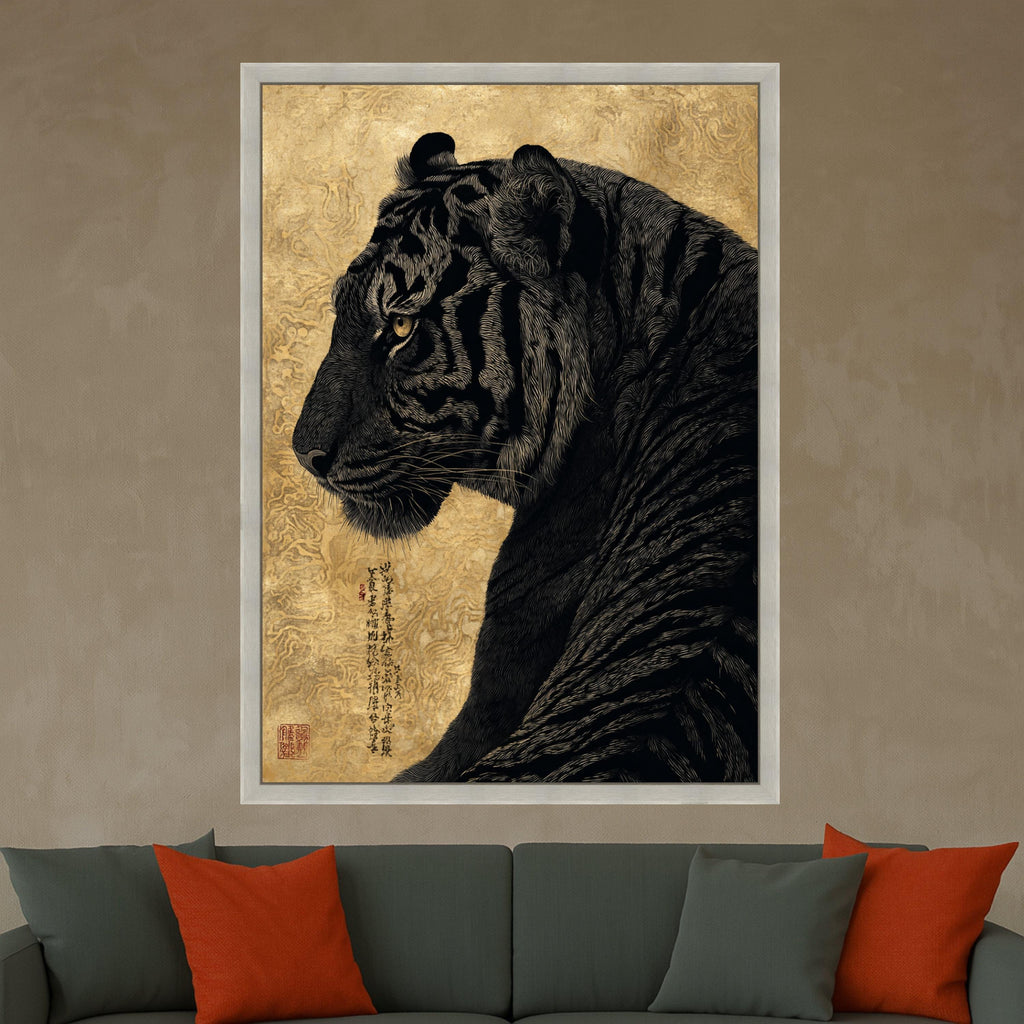 Majestic Tiger Profile Canvas Wall Art, Oriental Style Wildlife Painting, Asian Animal Illustration, Home Decor, Ready to Hang Canvas