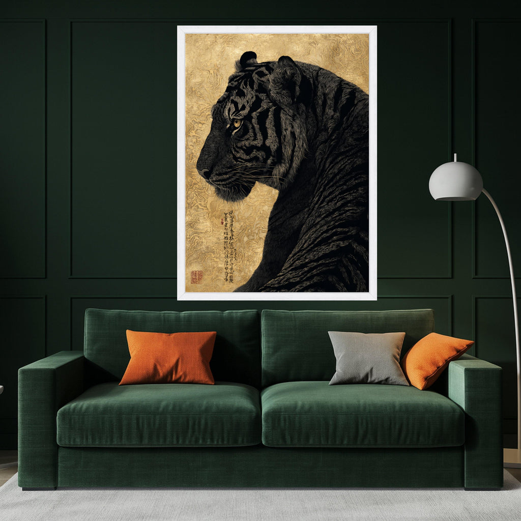 Majestic Tiger Profile Canvas Wall Art, Oriental Style Wildlife Painting, Asian Animal Illustration, Home Decor, Ready to Hang Canvas